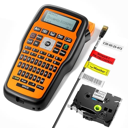 VolenGo Label Maker Machine with-Tape, Heat Shrink Label Maker Waterproof-Labels, Wire Cable label Maker, E1000 Labeler Machine with-Tape 12mm Laminated Handheld Labeling Machine for Industrial Office