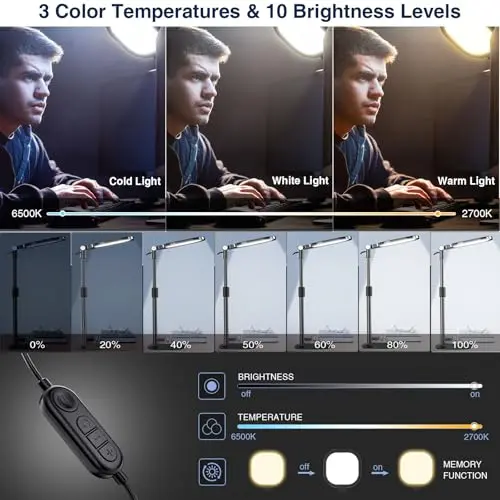 Zoom Lighting for Computer, Adjustable Desk Lighting for Video Calls, 30 Light Modes Video Conference Light, Desk Ring Light with Stand for Webcam, Meetings, Live Stream, Home Office. CRI 97.8 5