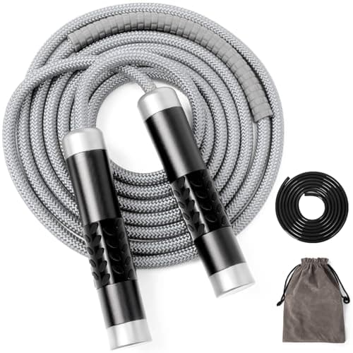 Mangodan 1LB Weighted Jump Ropes for fitness Women Men, Tangle-Free Ball Bearing Rapid Speed Skipping Jump Rope with Adjustable 9mm Cotton & PVC Cord, Aluminum Handles for MMA, Boxing, CrossFit, Weight-loss Workouts，Black
