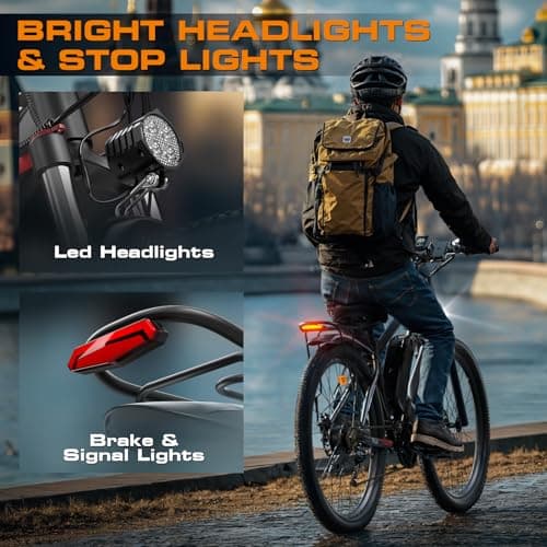 PUJH 2000W Peak Electric Bike for Adults, 48V 17.5Ah 840Wh 29'' Tires Max 32 mph 30-80 Miles Range City Commuting Class3 Ebike Front Suspension Disc Brake for Off-Road Riding (Black&Red) 7