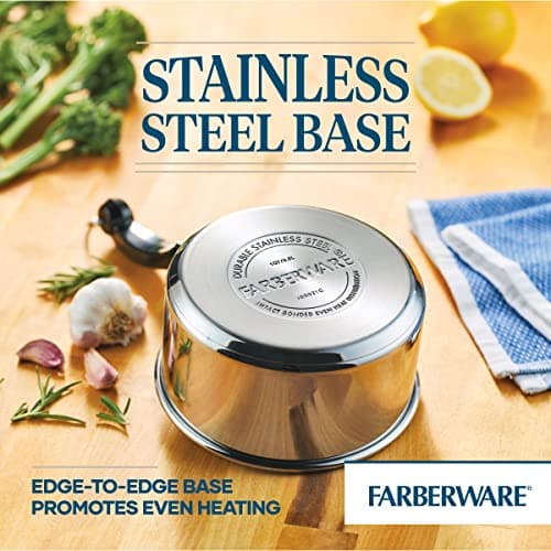 Farberware Classic Stainless Steel Sauce Pan/Saucepan with Lid, 1 Quart, Silver,50000,11.2"D x 6.3"W x 4.4"H 6