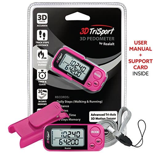 Realalt 3DTriSport 3D Walking Pedometer with Clip & Strap, Accurate Step Counter with 30-Day Memory, Distance in Miles/KM Large Display Perfect for Seniors & Beginners eBook Included - Magenta 7