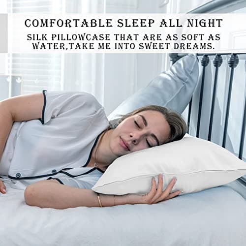 SUATIEN Mulberry Silk Pillow Cases Standard Size Silk Pillowcase for Hair and Skin with Zipper Soft Breathable Smooth Cooling Silk Pillow Case for Sleeping,Gifts for Women (White,20"X 26",1Pcs) 6
