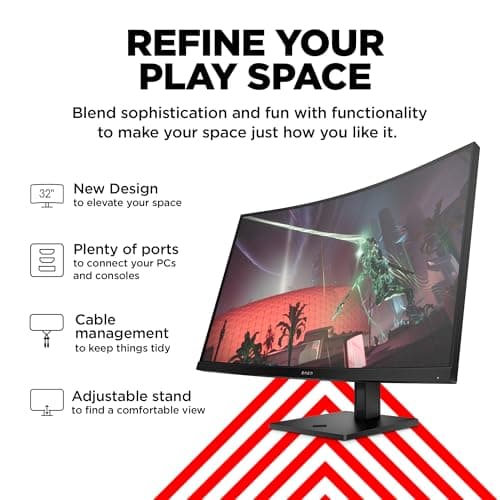 HP OMEN 32c QHD 165Hz Curved Gaming Monitor, QHD Display (2560 x 1440), VA Panel, 99% sRGB, 90% DCI-P3, 16:9, AMD FreeSync Premium Technology, 32c (2023) 6