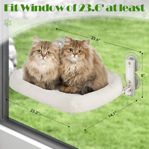 keny Cat Window Perch with Soft Plush Cushion Bed, Cordless Cat Window Hammock with 3.54" Larger Suction Cups, Easy to Assemble Cat Window Bed Seat for Indoor Cats, White 5