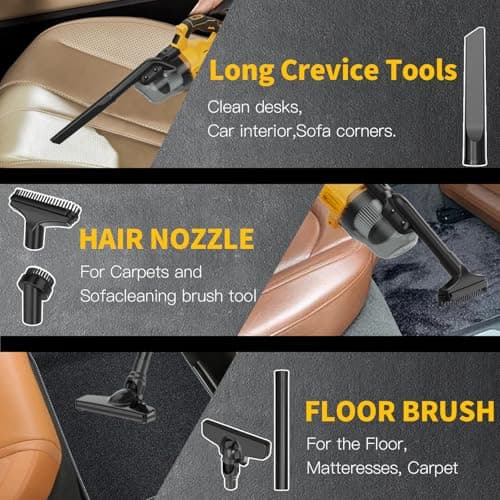 Cordless Vacuum for DE-Walt 20V Battery, 5-in-1 Handheld Electric Vacuum Cleaner with 500W Powerful Motor, 46 CFM Portable Hand Vacuum with HEPA Filter for Car, Carpets, Furniture (Tool Only) 5