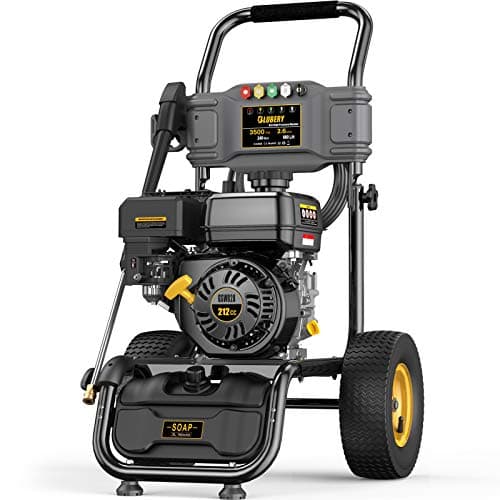 BLUBERY 3500 PSI Gas Pressure Washer, 2.6 GPM Heavy Duty High Power Washer, 30Ft Pressure Hose&Soap Tank,5 Pressure Nozzles,Black
