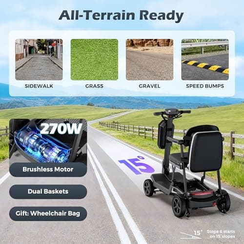 Lightweight Mobility Scooter for Seniors & Adults - 37.5lb Aluminum Frame, Dual Batteries 24.8 Miles Range, Cruise & Airline Approved, Foldable Portable Motorized Scooters, No Assembly Needed, Black 7