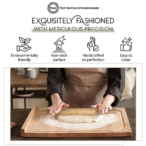 Top Notch Kitchenware | Sugar Maple French Style Rolling Pin | Tapered Solid Wood Design | Perfect for Baking Enthusiasts | Dough Roller | USA Made 3