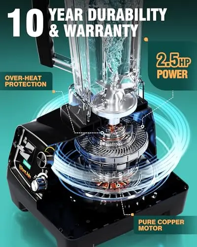 WantJoin Professional Blender, ETL listed 68oz Commercial Blender for kitchen Max 1800W High Power Home and Commercial with Timer, Smoothie Maker 2200ml for Crushing Ice, Frozen Dessert, Soup,fish 5