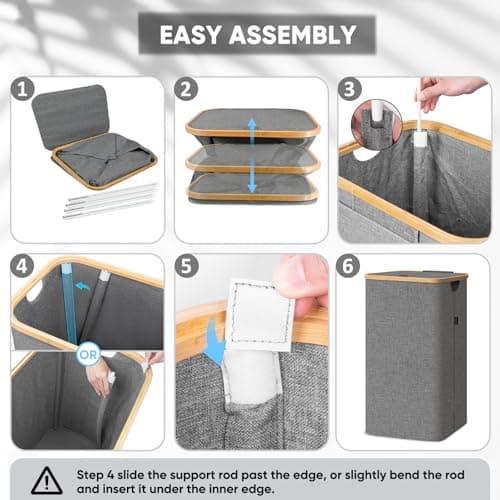 BALEINE Laundry Hamper with Lid, Tall Laundry Baskets with Bamboo Pull Handles, Large Laundry Bin with Internal Support (26 Gal/100L, Beige) 5