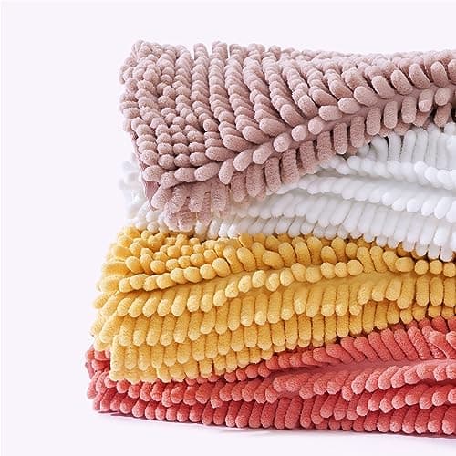 FRESHMINT Chenille Bathroom Rugs Mat 24"x17", Non-Slip Bath Mat for Bathroom Floor & Bathtub, Washable Soft Shower Shag Bath Rugs, Fluffy Thick Water Absorbent Microfiber Shower Mat, Dusty Pink 7