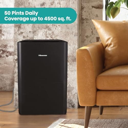 Hisense Energy Star 50-Pint Portable Dehumidifier with Built-in Pump, Auto-Shutoff and Timer, Home Dehumidifier and Moisture Absorber For Basement, Garage, Living Room (Renewed) 6