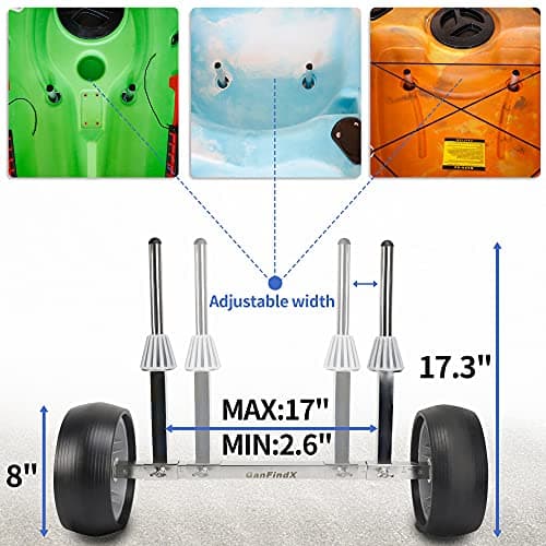 GanFindX Quick-Detachable Stainless Steel Sit on Top Kayak Cart with Puncture-Resistant Wheels Width Adjustable Canoe Trolley, Suitable for Kinds of Kayaks and Canoe with Plug Holes 5