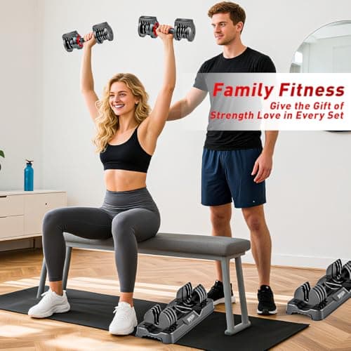 25/55lbs Pair Adjustable Dumbbells Set, Dumbbells with Anti-Slip Metal Handle for Exercise & Fitness Fast Adjust Weight for Full Body Workout Fitness 6