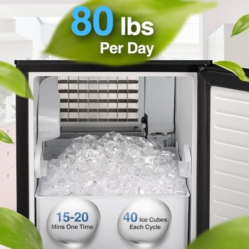 Kismile Commercial Built-in Ice Maker Machine,80Lbs/Day,Under Counter Ice Cube Maker with Drain Pump & 24H Timer,Reversible Door,Built-in Freestanding Ice Maker for Home & Office(Silver) 2