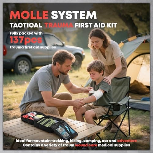 Trauma First Aid Kit - IFAK Trauma Kit with Trauma Bandage, Splint, Tourniquet, Wound Care, Bleeding Control - Tactical Molle Pouch for Military, Combat, Camping, Home, Hiking,Travel- Black 6