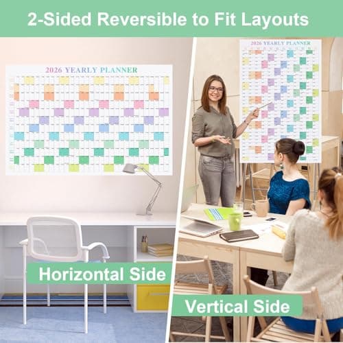 24" x 36" Exellewis 2026 Wall Calendar, Folded Large Paper Yearly Planner 12 Months, January to December 2026, 2-Sided Reversible Horizontal/Vertical School Office Business Year Calendar 6