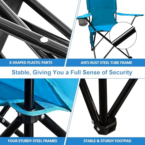 SAILARY Foldable Camping Chair with Cup Holder, Storage Pocket, 225lbs Capacity, Wide Base Feet for Sand/Mud, Sweatproof Portable Outdoor Chair for Hiking, Beach, Sports, Blue 5