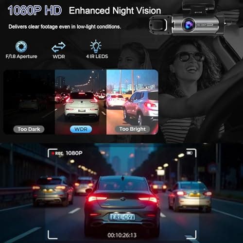 YOVDA 1080P Dual Camera Dash Cam for Cars, Driving Recorder with IR Night Vision, Loop Recording, Wide Angle Lens - 3.16 Inch IPS Screen,Parking Mode, Car Camera with 32GB TF Card 5