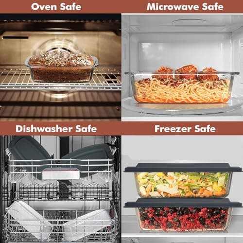 Razab LARGE 7.6 Cups/1800 ML/1.9 Qt Glass Loaf Pan with Lids - Meatloaf Pan BPA free Airtight Lids Grip Handle Easy Carry, Microwave and Oven Safe - Loaf Pans For Baking Bread, Cakes, Glass Loaf Pan 5