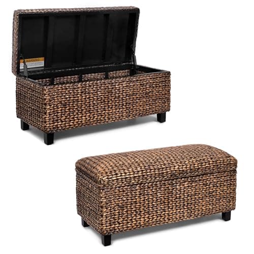 BIRDROCK HOME Abaca Storage Bench – Hand-Woven Wicker Entryway Bench w/Lift-Top Hidden Storage, Solid Wood Frame - Brown Wash 7