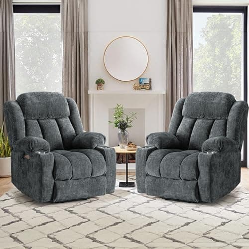 ABCASA Large Power Lift Chairs Recliners for Elderly with Heat ＆ Massage, Upgraded Chenille Recliners, USB-A ＆ C, Cup Holder, Side Pocket, Grey Blue 8