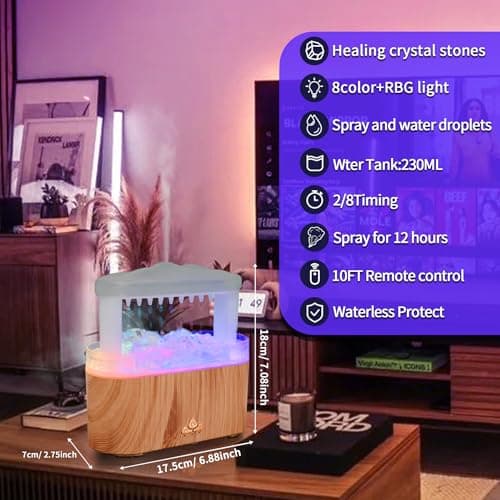BOHOFAM Essential Oil Diffuser with Stone,Rain Cloud Humidifier, Simultaneously Water Drip and Air Mist,Aroma Diffusers has 8 Colorful and RBG Light Change for Home Bedroom 6