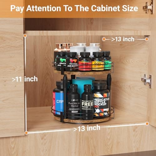 Across-Star Lazy-Susan-Organizer-Spice-Rack, 2-Tier Rotating Spice Organizer For Kitchen-Cabinet-Countertop-Pantry, Turntable Seasoning Holder Storage Shelf With Adjustable Height 6