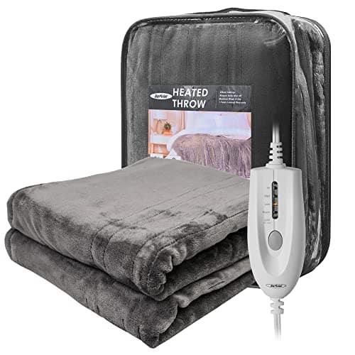 SUNVIVI Heated Throw, Electric Blanket Throw 50" x 60", Double-Layer Flannel with 4 Heating Settings, 4 Hours Auto Off, 5 Years Warranty, ETL Certified, Machine Washable, Grey