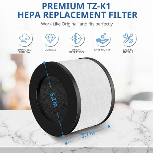2 Pack TZ-K1 Replacement Filter Compatible with ToLife TZ-K1 Air Puri-fier, MK01 MK06, FreAire KN6391 Air Purifiers and VOOPNU DH-JH12 Air Purifier, 3-in-1 HEPA High-Efficiency Activated Carbon Filter 7