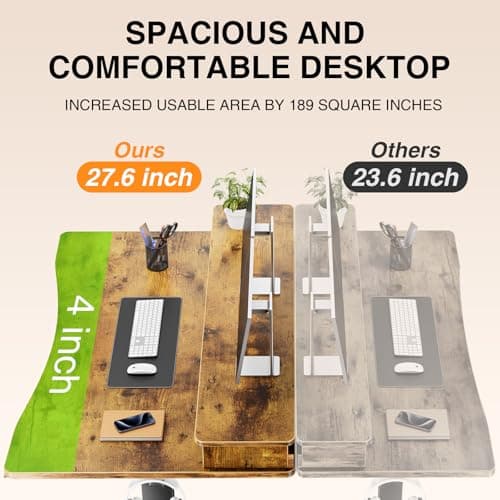 Veken 47.2"×27.6" Standing Desk with Storage Drawers, Adjustable Height Computer Table with Monitor Shelf, Home Office Desk for Study, Gaming, Workstation, Brown 8