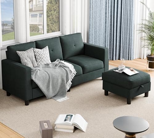 JAMFLY Sectional Sofas Couches for Living Room, L Shaped Couch with Storage Convertible Sofa Set, Small Couches for Small Spaces with Movable Ottoman, Dark Grey