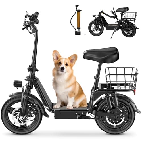 Electric Scooter Adults, 1300W/900W Peak Motor, Electric Scooter with Seat, 48V 13Ah/10.4Ah Battery, 14" Tires, 35/28 Miles Range, 20 MPH, 330 LBS Load, Dual Braking (10.4Ah-Black, 900W 10.4Ah)