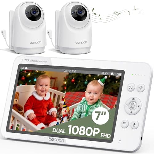 bonoch MegaView Baby Monitor with 2 Cameras, 7" 720P HD Split Screen Baby Monitor No WiFi, Video Monitor with Camera and Audio, 6000mAh, VOX Mode, 2 Way Audio, Remote PTZ, Auto Night Vision