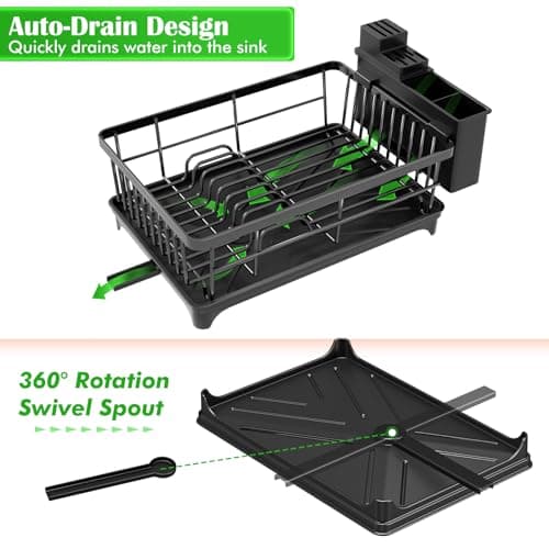 Kmiectse Dish Drying Rack - Space-Saving Small Dish Rack for Kitchen Counter, Rust-Resistant Kitchen Drying Rack, Compact Dish Drainer Organizer with Utensil Holder for Home Kitchen, Black 5