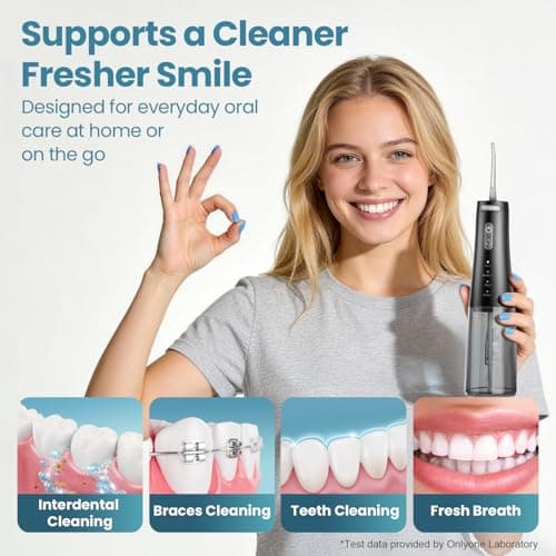 Onlyone Rechargeable Cordless Water Flosser with Adjustable Water Pressure for Daily Oral Care, Power Dental Flosser for Home and Travel Use, Portable Oral Irrigator for Sensitive Gums and Braces Care 5