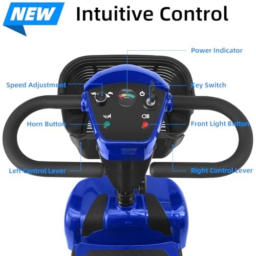 20 Miles 4 Wheels Mobility Scooter for Seniors/Adults Up to 300LBS,350W Electric Wheelchair Detachable Lithium Battery,Dual Baskets,Rotating Seat,with Taillight, USB Charging, Blue 18AH 6