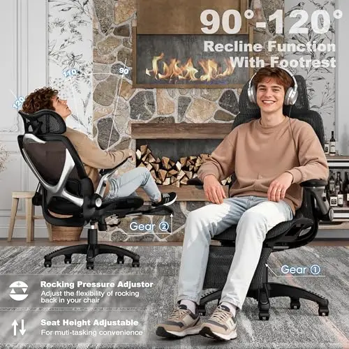 ELABEST X100 Ergonomic Mesh Office Chair with Footrest, Big and Tall Hone Desk Chair with 5D Flip-Up Arms, Adjustable 3D Lumbar Support,Gaming & Executive Computer Chairs 7