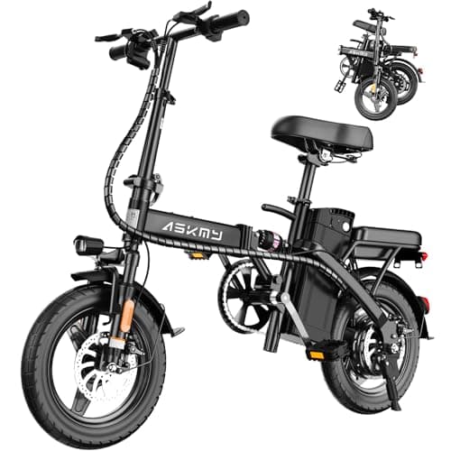 Askmy Foldable Electric Bike for Adults and Teens, 750W Peak Motor Ebike, 14" Folding E-Bike with 20 MPH, 30-35 Miles PAS Range, Electric Bicycle with 48V Removable Battery (Black)