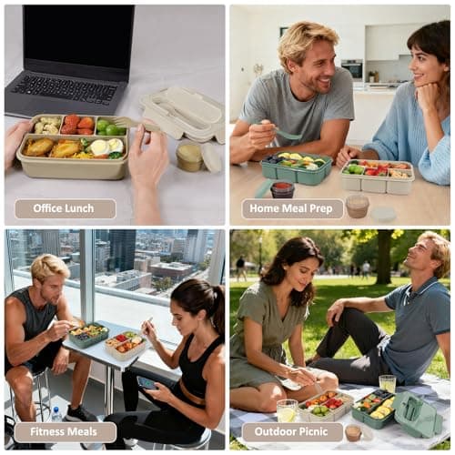 Caperci Bento Box Adult - 50 oz Large Lunch Containers for Adults and Teens, 4-Compartment Bento Lunch Box with Utensils & Leak Proof Sauce Cup, Dishwasher Safe, Durable, BPA-Free (Mocha) 7