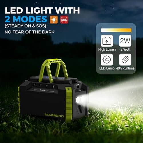 MARBERO Portable Power Station 150Wh Camping Solar Generator Laptop Charger Power Bank with AC Outlet 110V 150W Peak with 4*USB, 4*DC Ports, LED Flashlights for CPAP Home Camping Hurricane Emergency 5