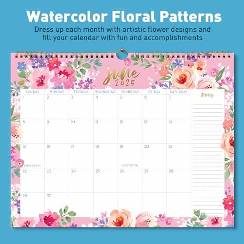 S&O Watercolor Floral 2025 Wall Calendar - Tear-Off Monthly Calendar - 18 Month Academic Wall Calendar - Hanging Calendar to Track for Anniversaries & Appointments - 13.5"x10.5”in 5