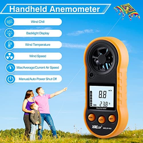 Digital Wind Speed Meter Anemometer Handheld Wind Gauges Air Flow Velocity Meter for Measuring Wind Chill Temperature Speed, Wind Meter Thermometer Gauge for Shooting Windsurfing Fishing Hunting 5