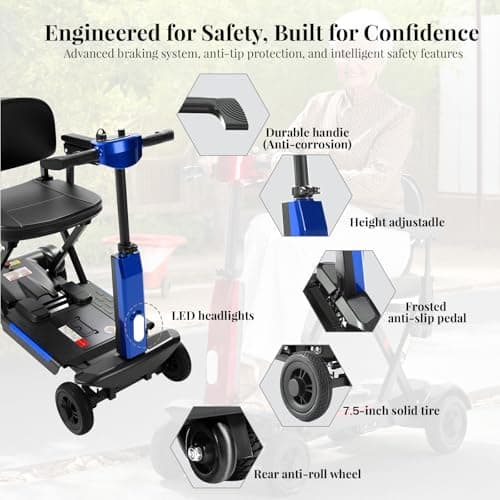MobiCyc 20/30 Miles Range 4 Wheel Mobility Scooter for Seniors & Adults, 46 lbs Ultra Lightweight Folding Electric Powered Wheelchair w/Lithium Batteries - All Terrain Motorized, with Basket, Compact 8