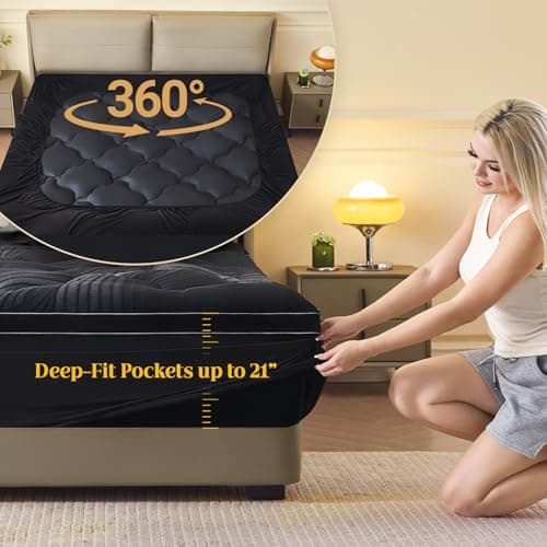 King Size Memory Foam Mattress Topper - 4 Inch Cooling Dual Layer with 2" Gel Memory Foam & 2" Thick 1500 GSM Pillow Top, Breathable Mattress Pad Cover Medium Firm Support for Back (Black) 7