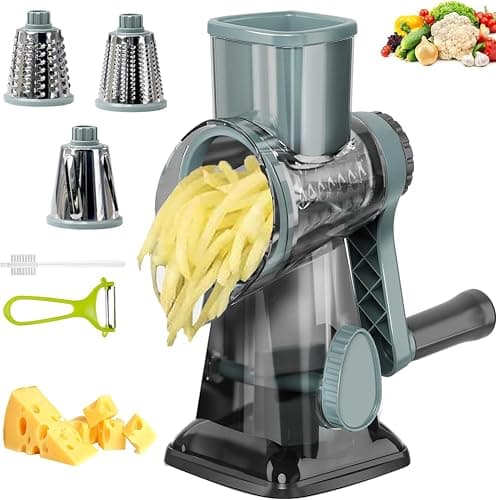 Eleko Meyar Cheese Grater with Handle, Multifunctional Manual Rotary Cheese Grater - Cheese Shredder Easily Chop Carrots, Potatoes, Vegetables and Fruits and Easy to Clean(blue)