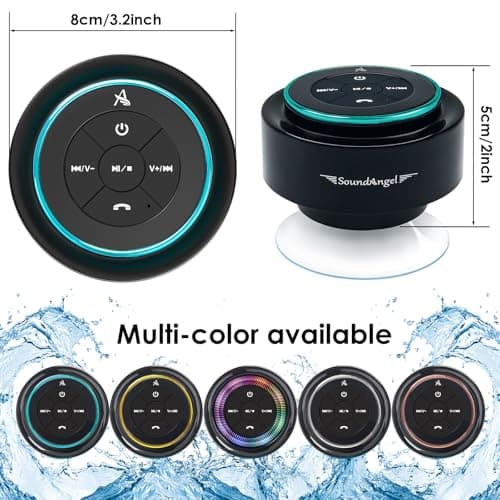 XLEADER, Upgraded, Pro Shower Speaker, Certified IPX7 Waterproof Bluetooth Speaker, with Suction Cup, Silicone Lanyard, 8W Crystal Sound&Rich Bass, 15H Playtime, Ideal Gifts - SoundAngel Mate(2 Gen) 8