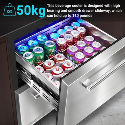 BODEGA 24 Inch Beverage Fridge under Counter, 2 Drawer Outdoor Coolers for Patio and Deck Weatherproof, Stainless Steel Beverage Refrigerator for Beer, Soda, Holds 180 Cans 5