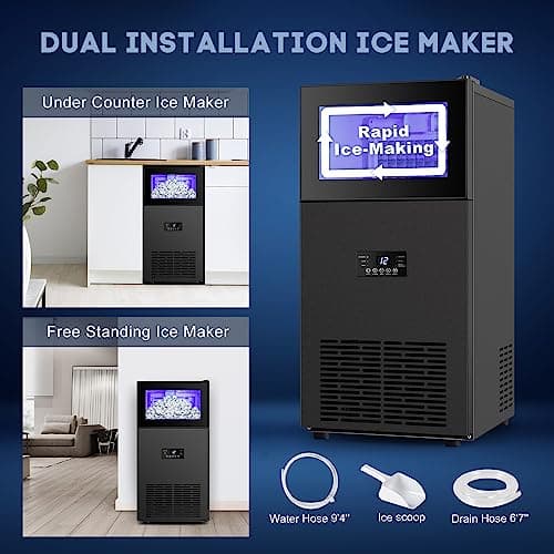 Upgraded Commercial Ice Maker 130LBS/24H with 35LBS Storage Bin, 15" Wide Frosted Black Undercounter/Freestanding Ice Maker Machine for Home Bar Outdoor, 45PCS Ice Cubes Ice Machine, Self Cleaning 6